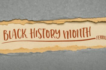 February - Black History Month banner, e handwriting on a handmade rag paper, annual observance originating in the United States, where it is also known as African-American History Month