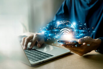 Business using smartphone ,with wifi icon,business communication social network concept.
