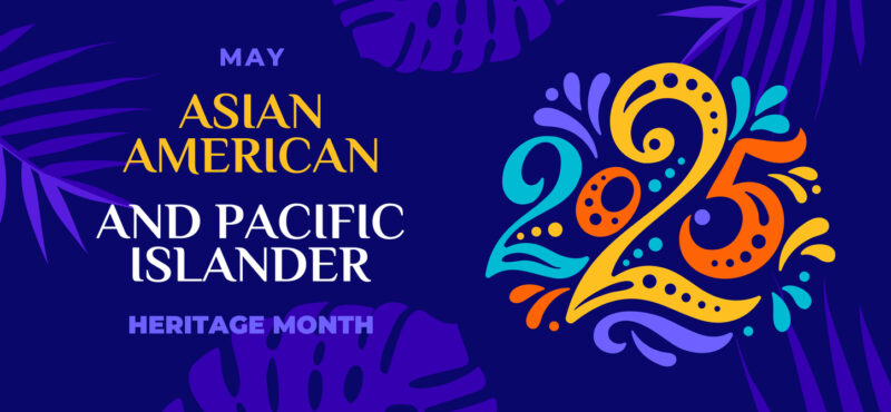 Asian american, native hawaiian and pacific islander heritage month 2025. Vector banner for social media. Illustration with text. Asian Pacific American Heritage Month on blue background
